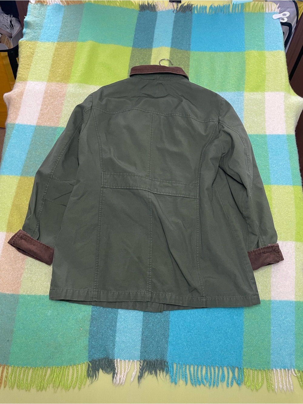 LL Bean Adirondack Barn Coat Womens Chore Jacket Green Flannel Plaid Lined - Picture 5 of 5
